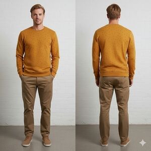 Denim & Flower Ricky Singh Gold Striped Crewneck Sweatshirt- New Without Tags